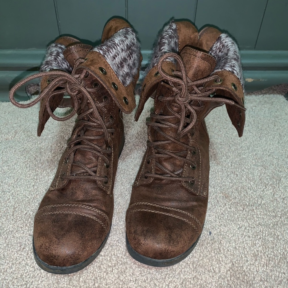 Brown combat boots